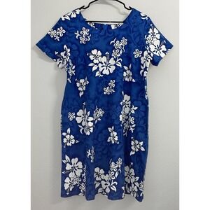 Bishop St, Women Plus XXL, Blue Floral Print Vintage-Style Hawaiian Muumuu Dres